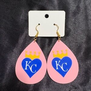 Gold Crown Blue Heart Pink Earrings